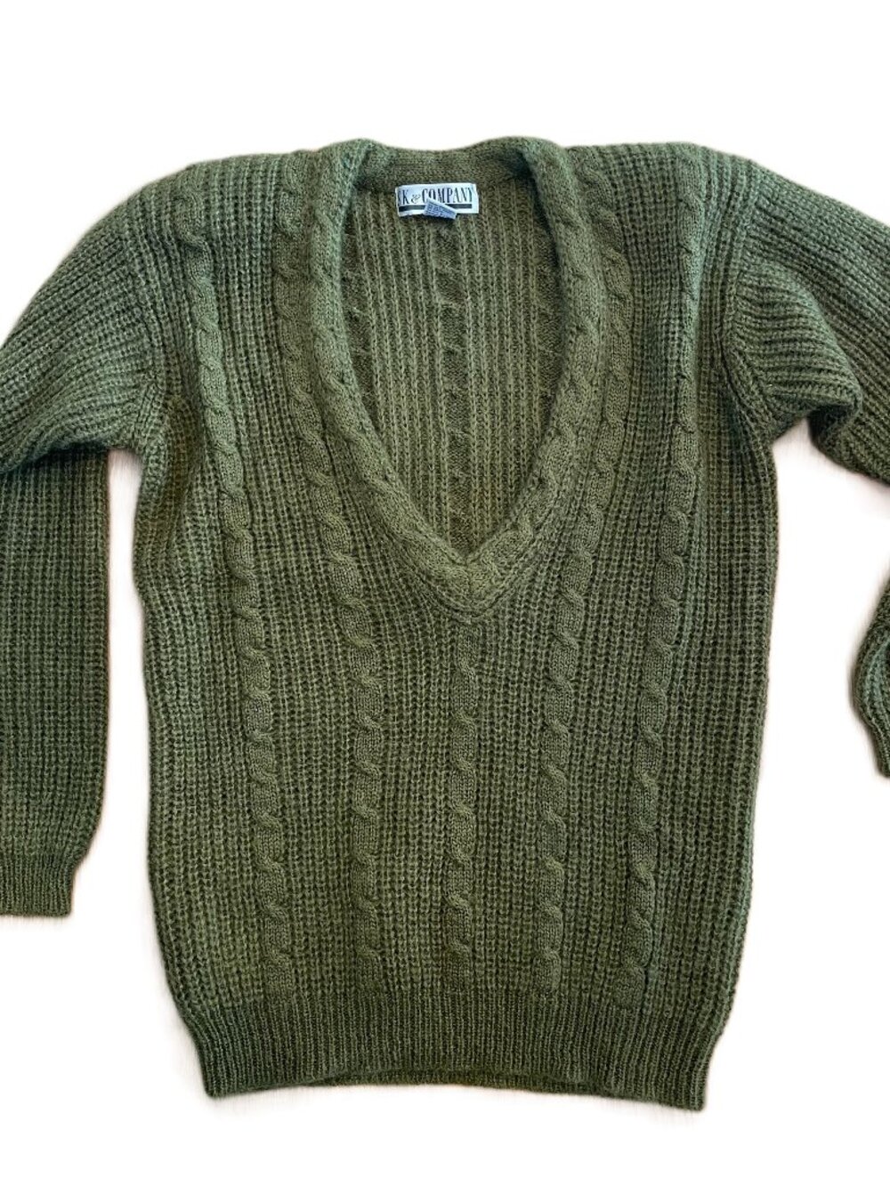 Vtg 80’s SK & Company Mohair Blend V Neck Sweater Forest Green Women’s Small